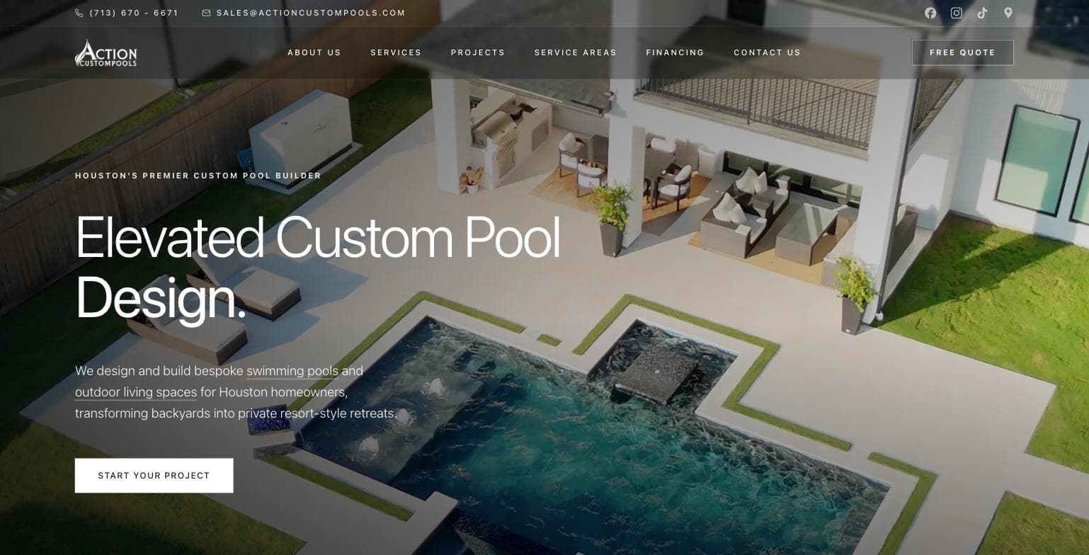 Action Custom Pools website screenshot