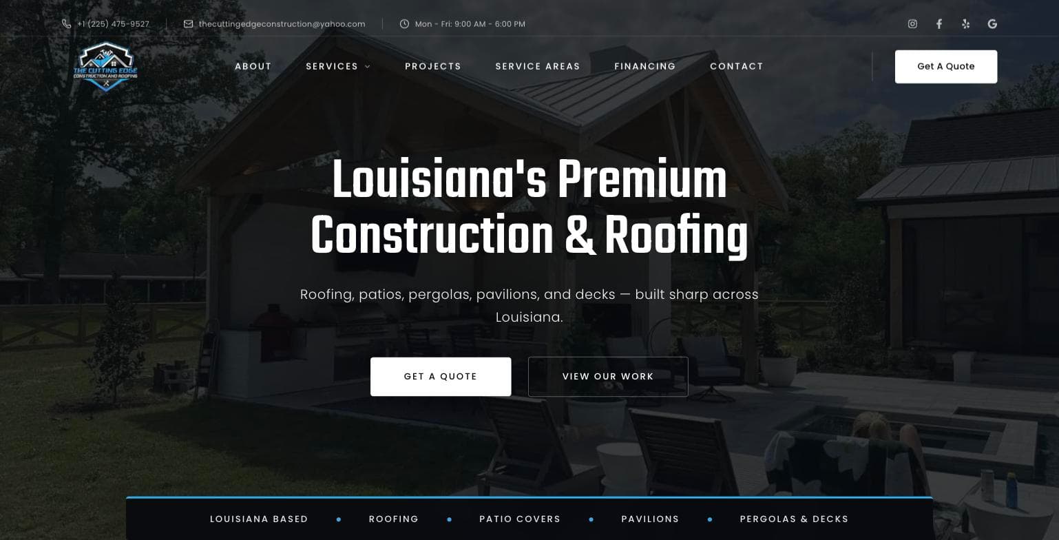 The Cutting Edge Construction website screenshot