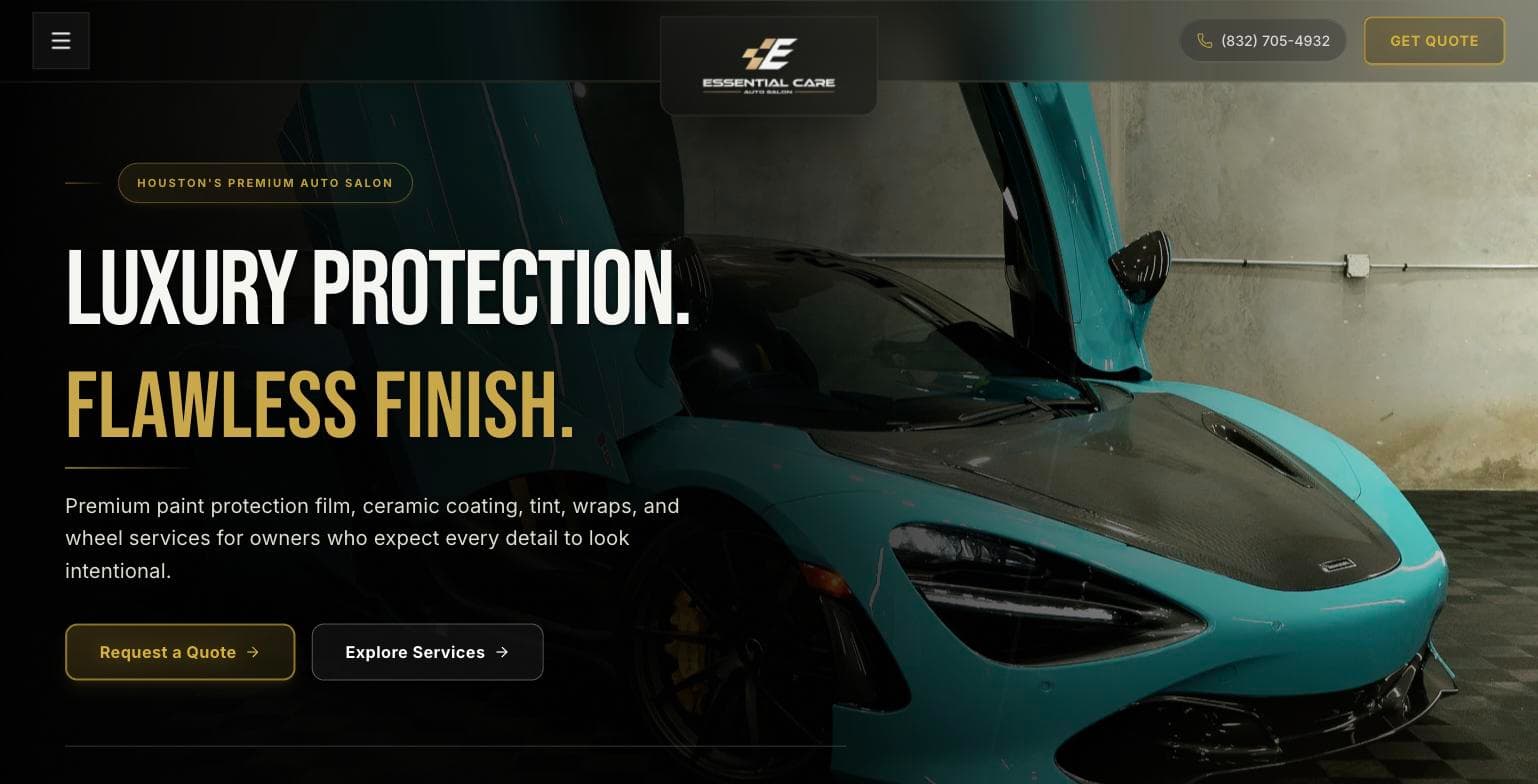 Essential Care Auto Salon website screenshot