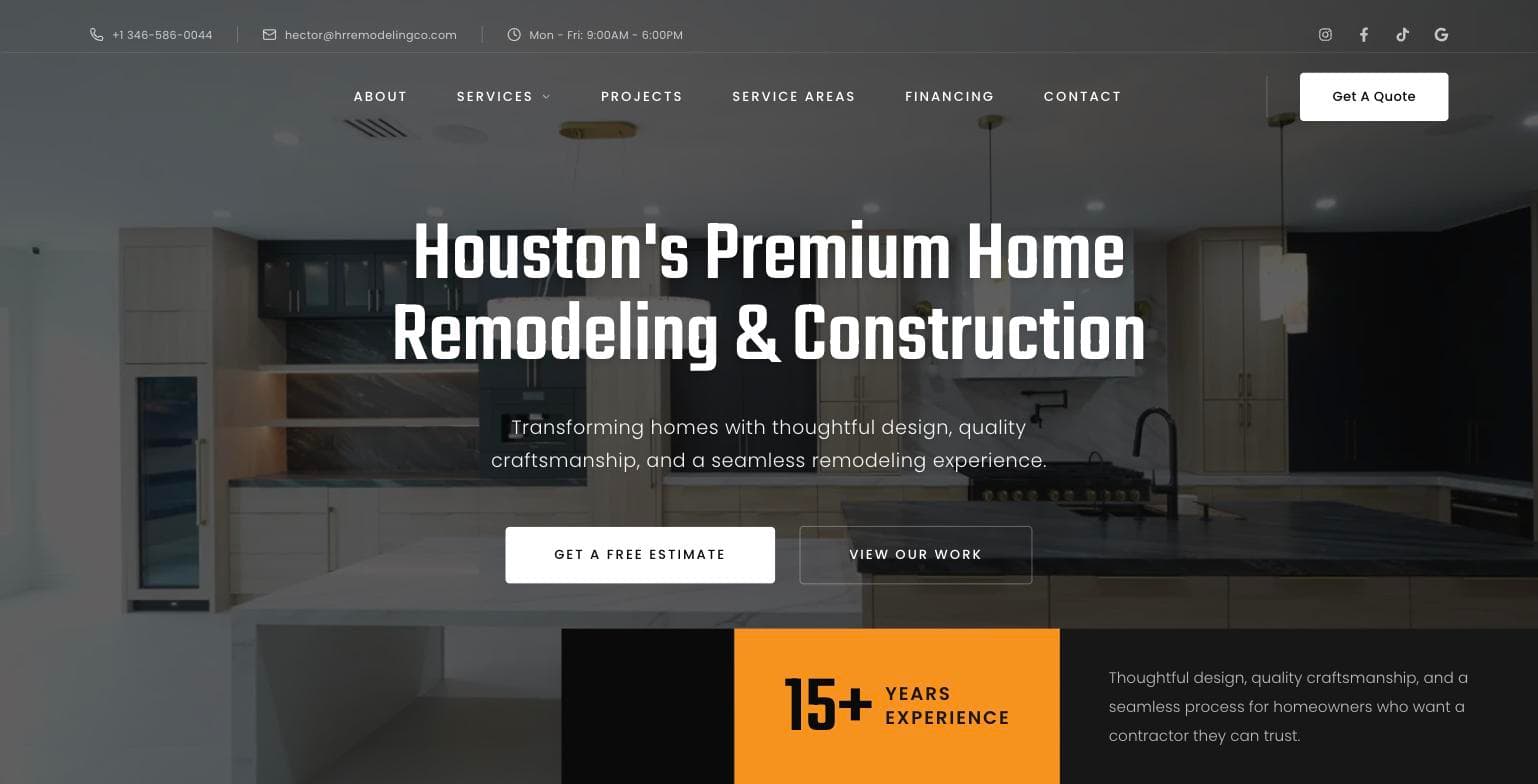 HR Remodeling + Construction website screenshot